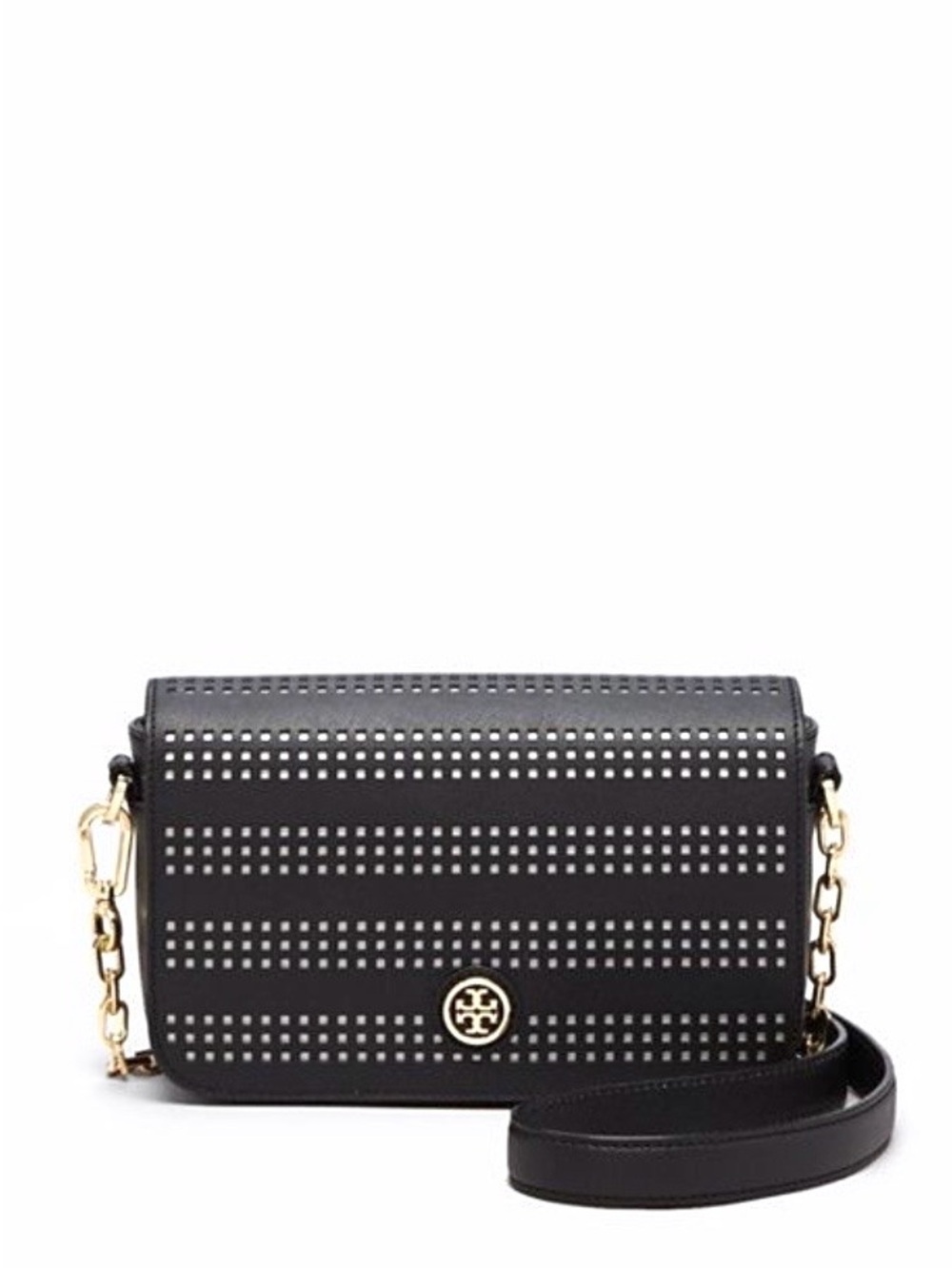 TORY BURCH Robinson Perforated Leather Crossbody Bag, black